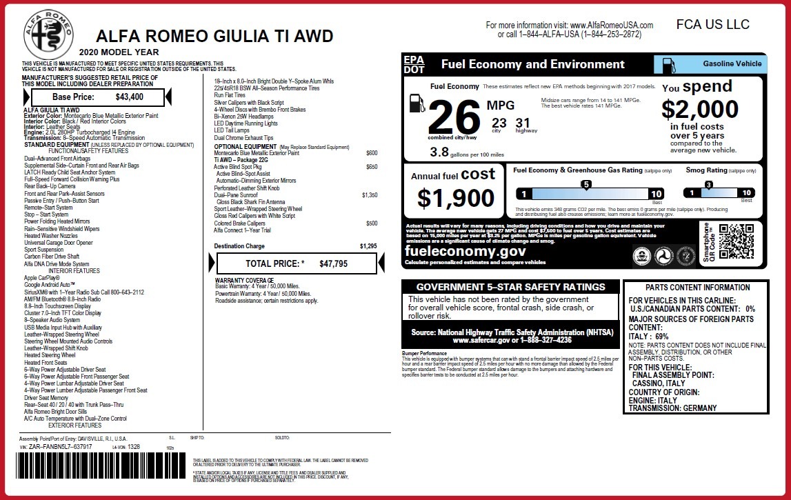 New 2020 Alfa Romeo Giulia Ti Q4 | St. Petersburg, FL