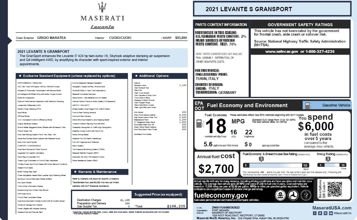 New 2021 Maserati Levante S Q4 GranSport | St. Petersburg, FL