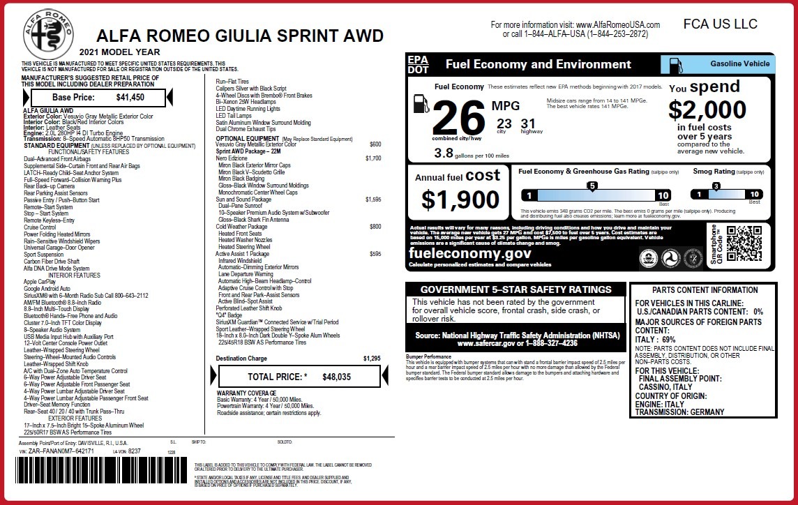 New 2021 Alfa Romeo Giulia Q4 | St. Petersburg, FL