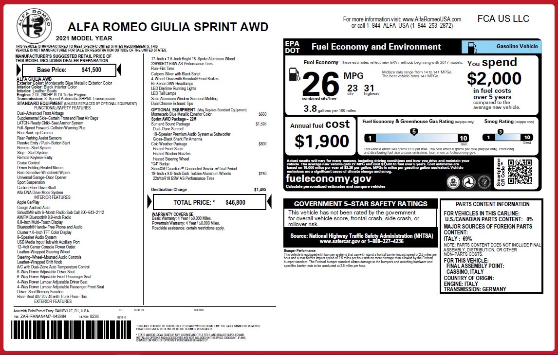 New 2021 Alfa Romeo Giulia Q4 | St. Petersburg, FL