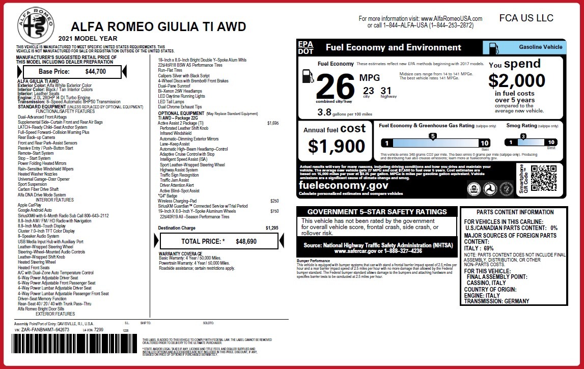 New 2021 Alfa Romeo Giulia Ti Q4 | St. Petersburg, FL