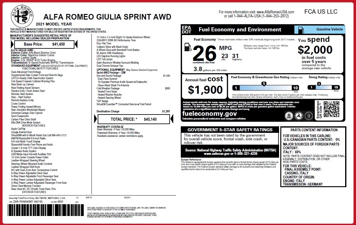 New 2021 Alfa Romeo Giulia Q4 | St. Petersburg, FL