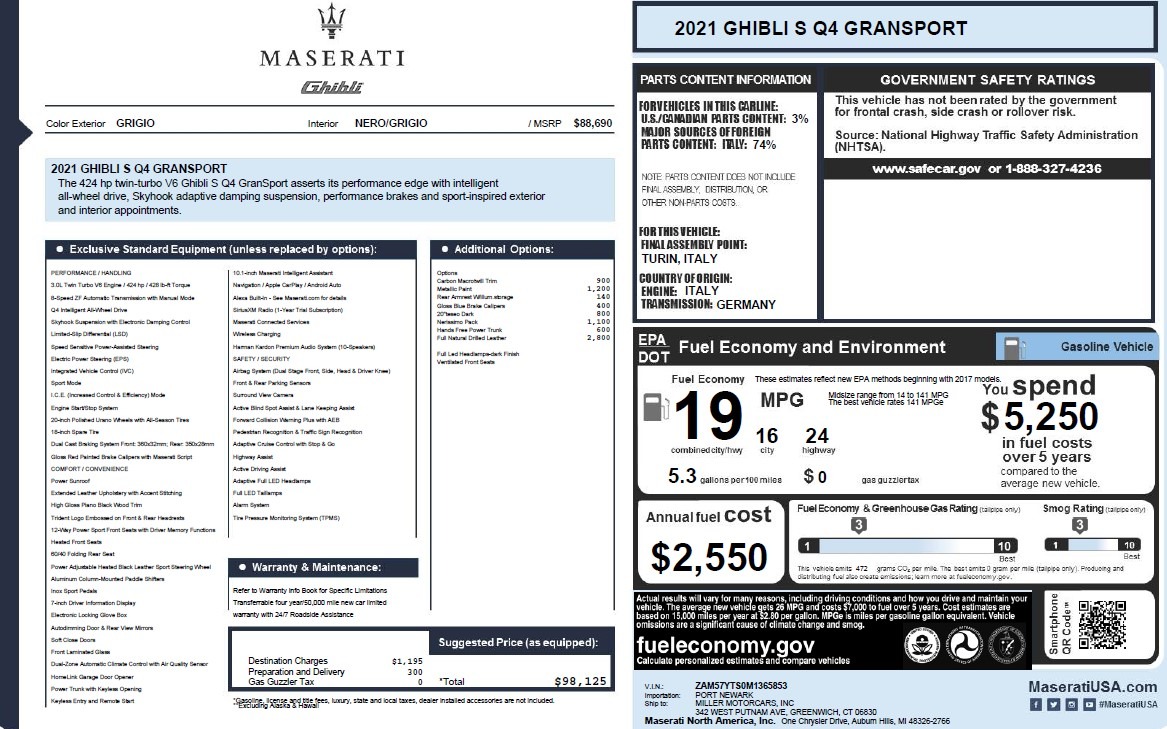 New 2021 Maserati Ghibli S Q4 GranSport | St. Petersburg, FL