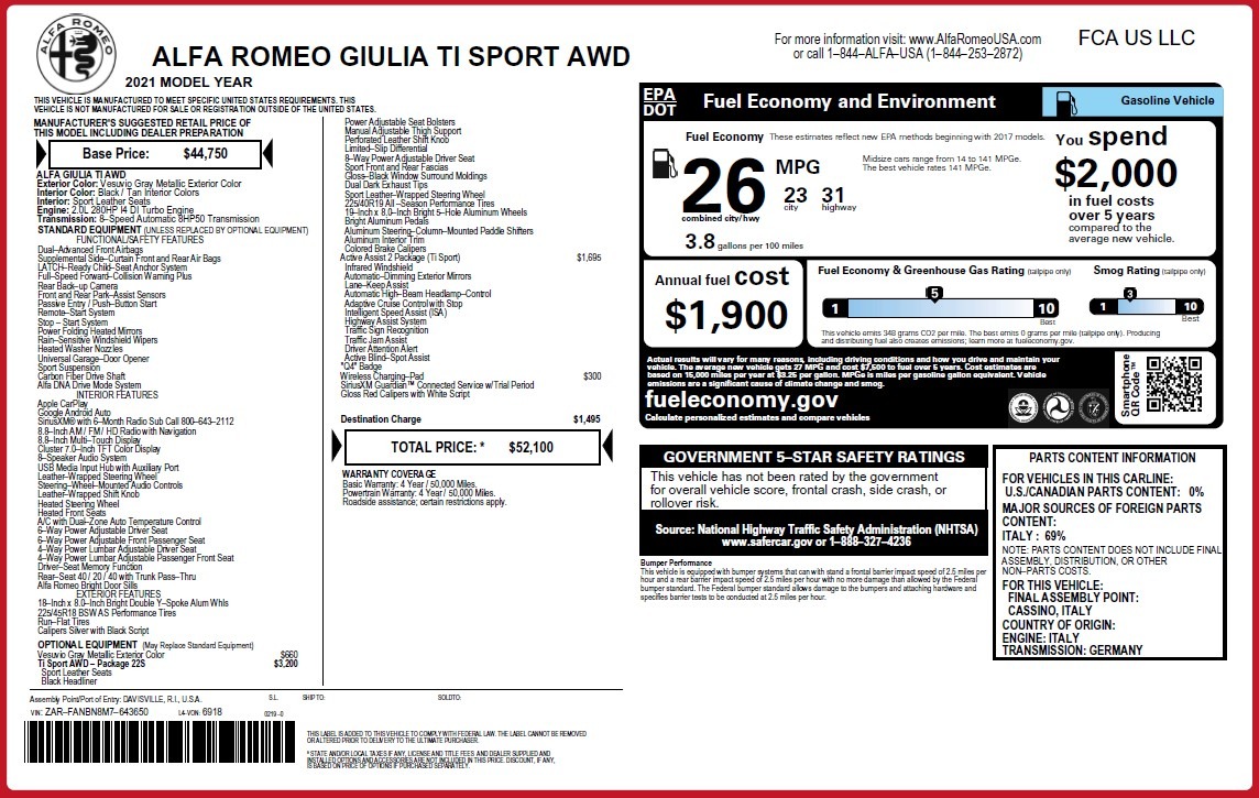 New 2021 Alfa Romeo Giulia Ti Sport Q4 | St. Petersburg, FL