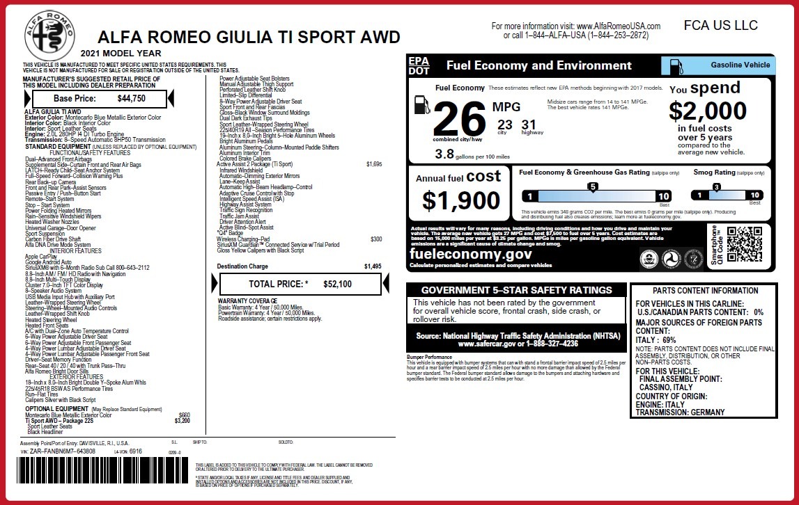 New 2021 Alfa Romeo Giulia Ti Sport Q4 | St. Petersburg, FL