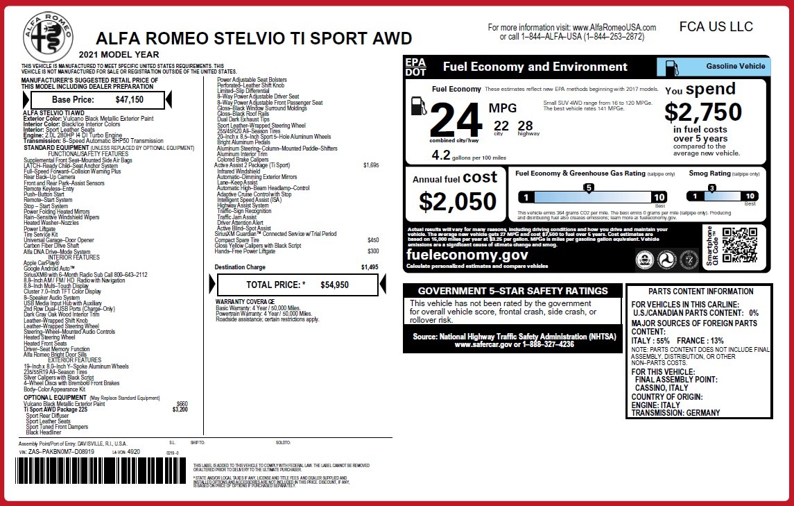 New 2021 Alfa Romeo Stelvio Ti Sport Q4 | St. Petersburg, FL