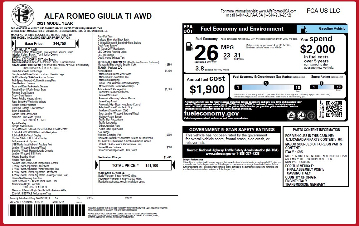 New 2021 Alfa Romeo Giulia Ti Q4 | St. Petersburg, FL