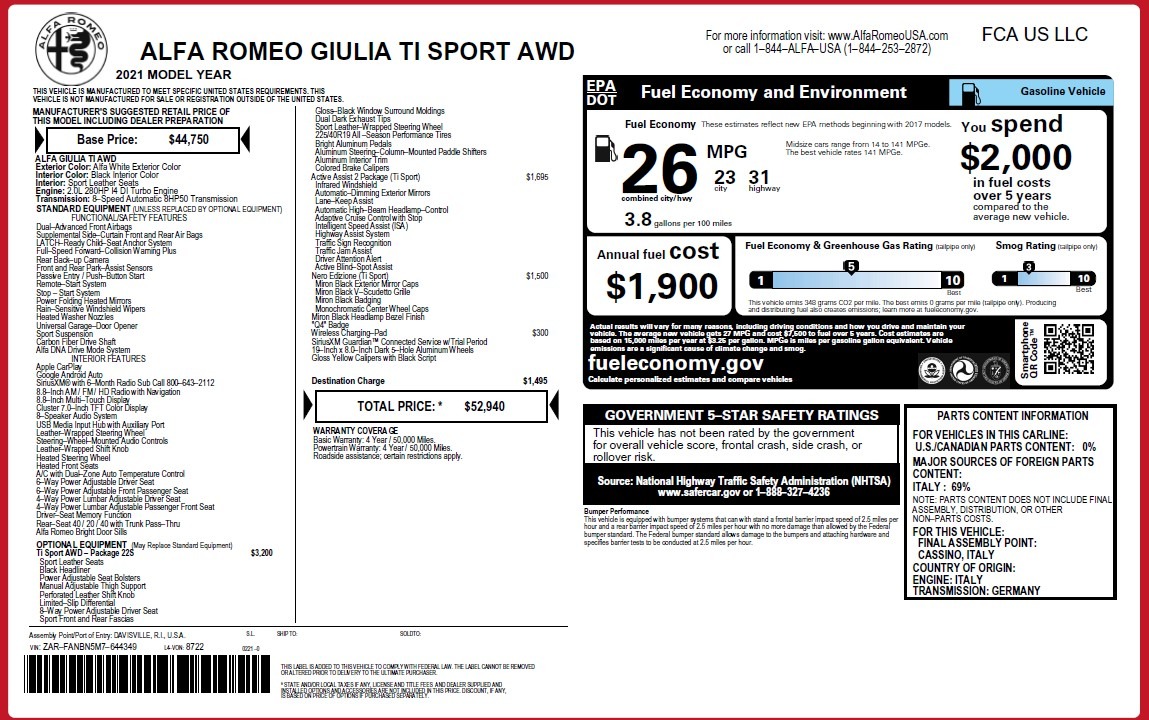 New 2021 Alfa Romeo Giulia Ti Sport | St. Petersburg, FL