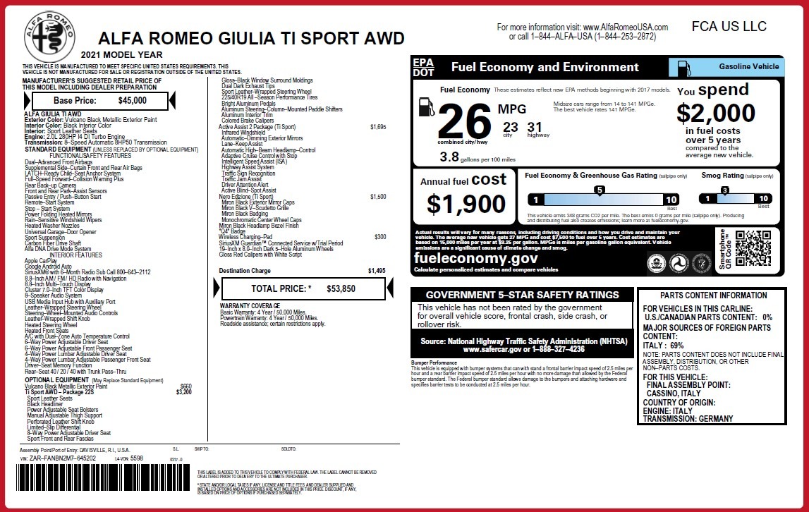New 2021 Alfa Romeo Giulia Ti Sport Q4 | St. Petersburg, FL
