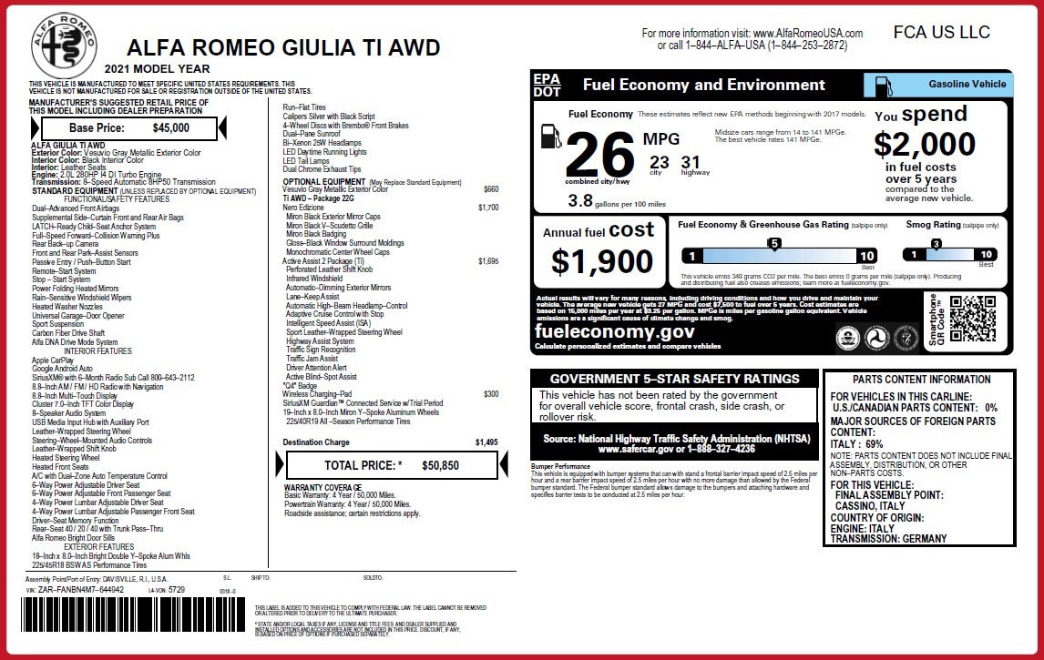 New 2021 Alfa Romeo Giulia Ti Q4 | St. Petersburg, FL