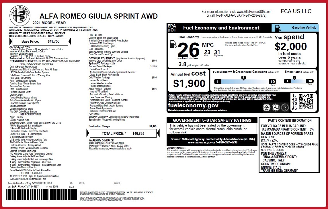 New 2021 Alfa Romeo Giulia Q4 | St. Petersburg, FL