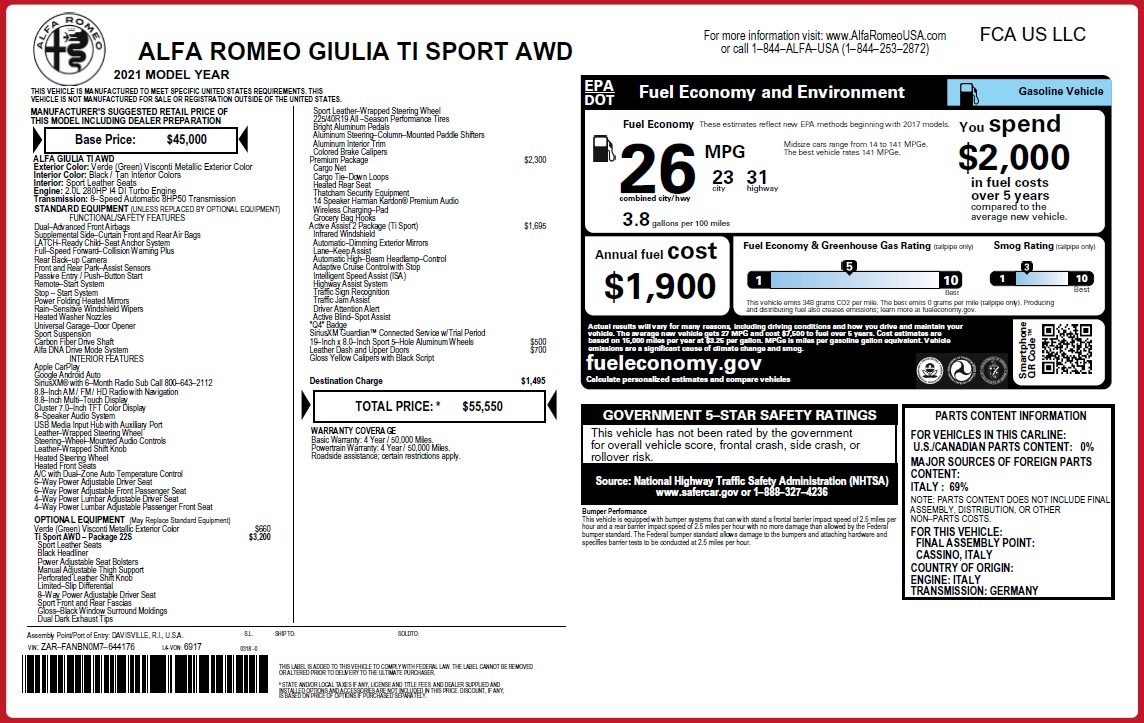New 2021 Alfa Romeo Giulia Ti Sport Q4 | St. Petersburg, FL