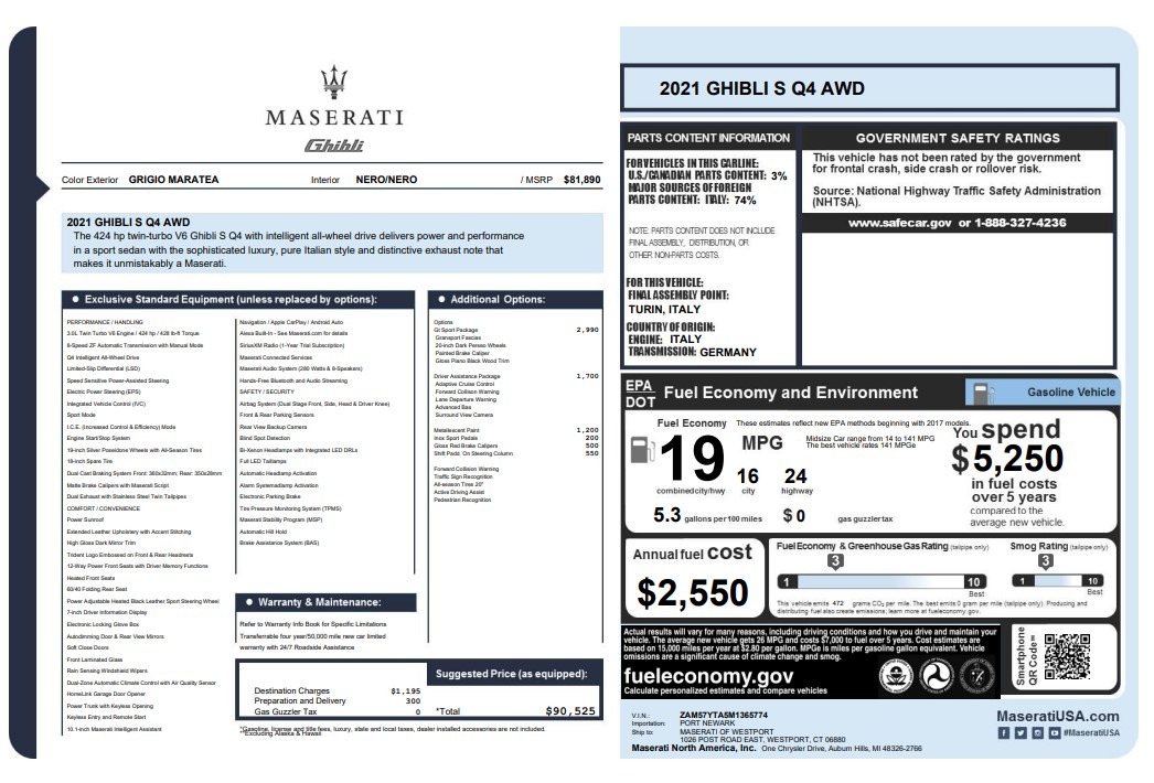 New 2021 Maserati Ghibli S Q4 | St. Petersburg, FL