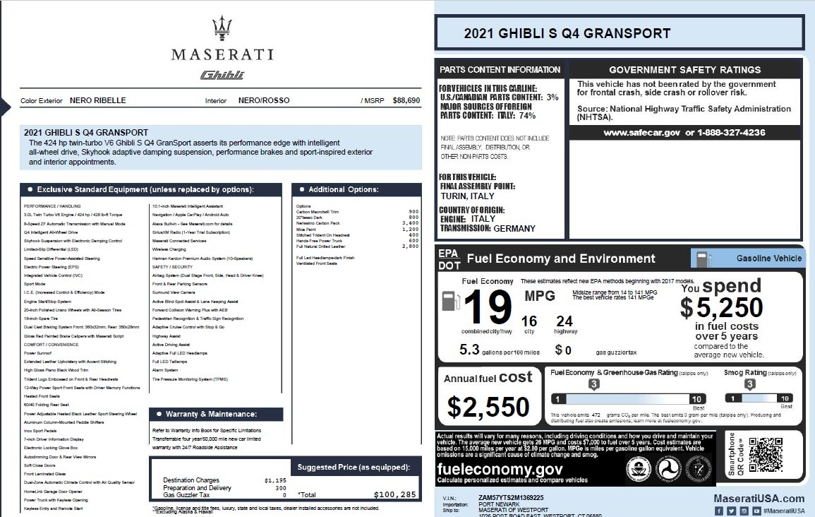 New 2021 Maserati Ghibli S Q4 GranSport | St. Petersburg, FL