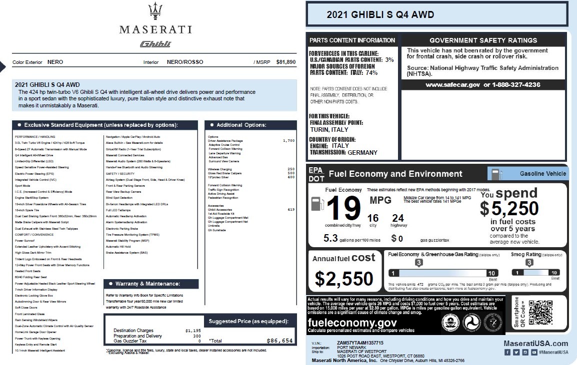 New 2021 Maserati Ghibli S Q4 | St. Petersburg, FL