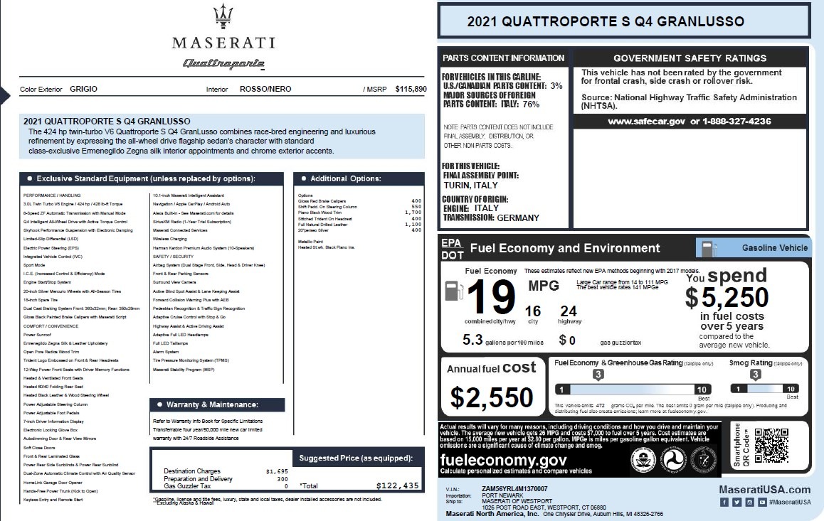 New 2021 Maserati Quattroporte S Q4 GranLusso | St. Petersburg, FL