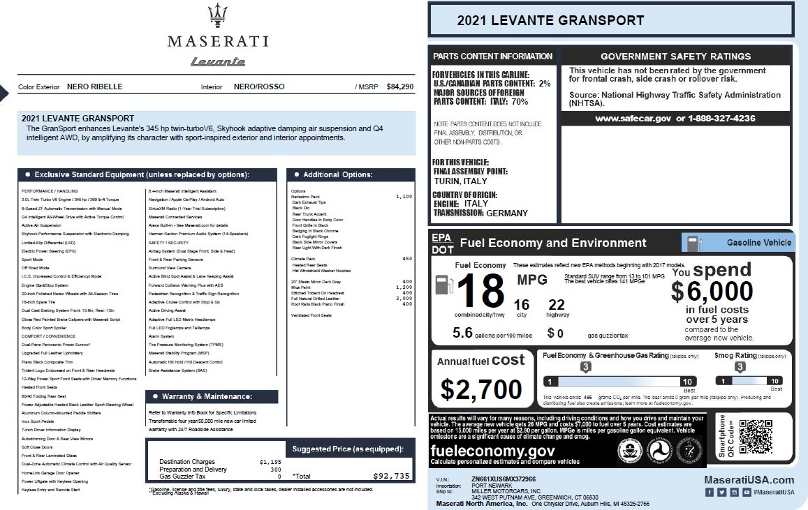 New 2021 Maserati Levante Q4 GranSport | St. Petersburg, FL