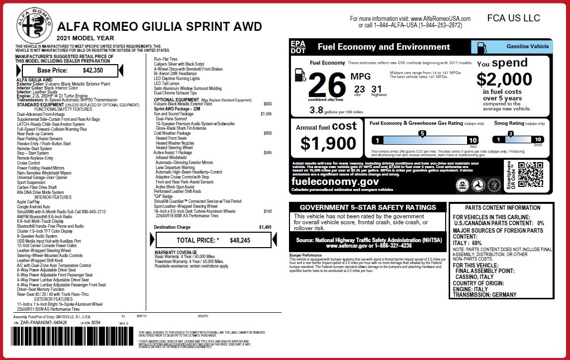 New 2021 Alfa Romeo Giulia Q4 | St. Petersburg, FL
