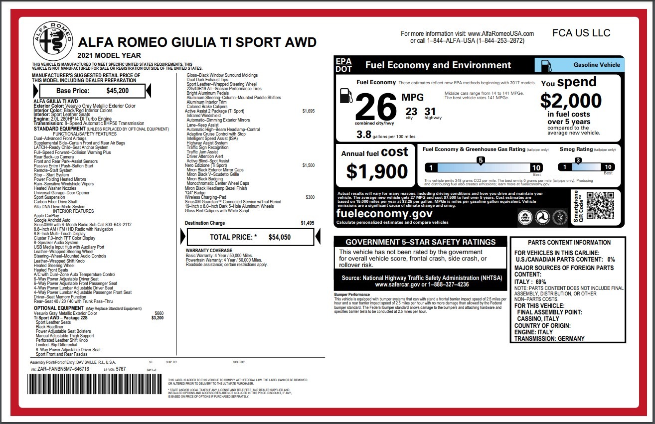 New 2021 Alfa Romeo Giulia Ti Sport | St. Petersburg, FL