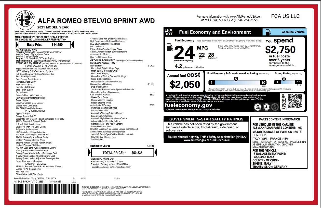 New 2021 Alfa Romeo Stelvio Sprint | St. Petersburg, FL
