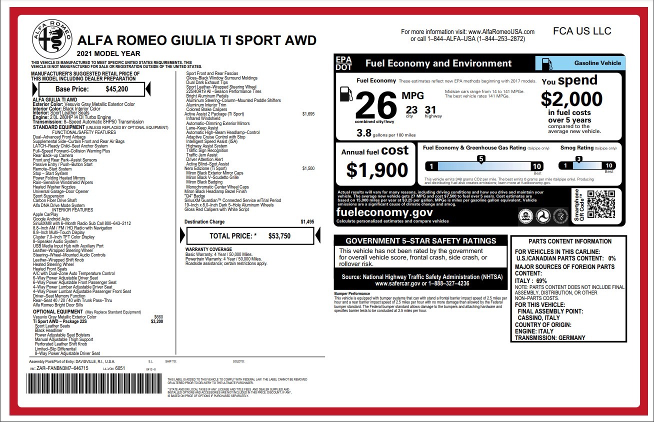 New 2021 Alfa Romeo Giulia Ti Sport | St. Petersburg, FL