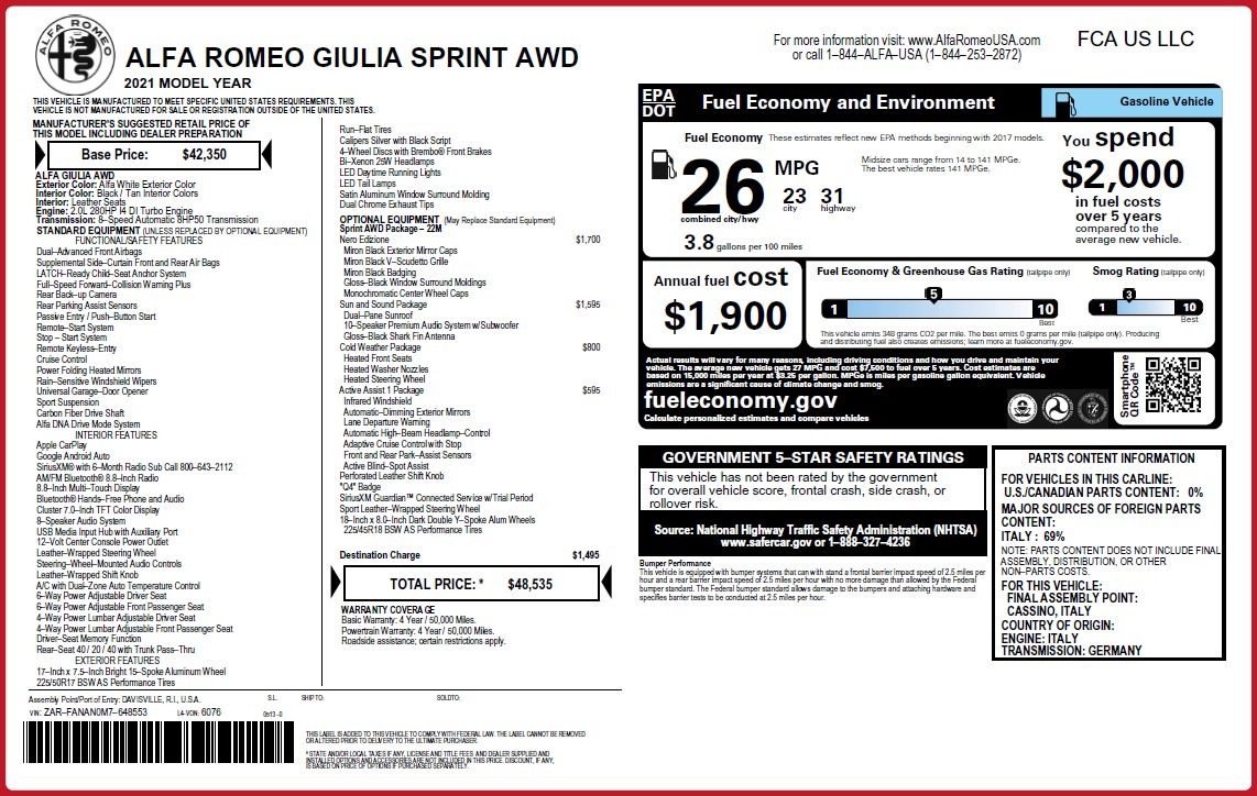 New 2021 Alfa Romeo Giulia Q4 | St. Petersburg, FL