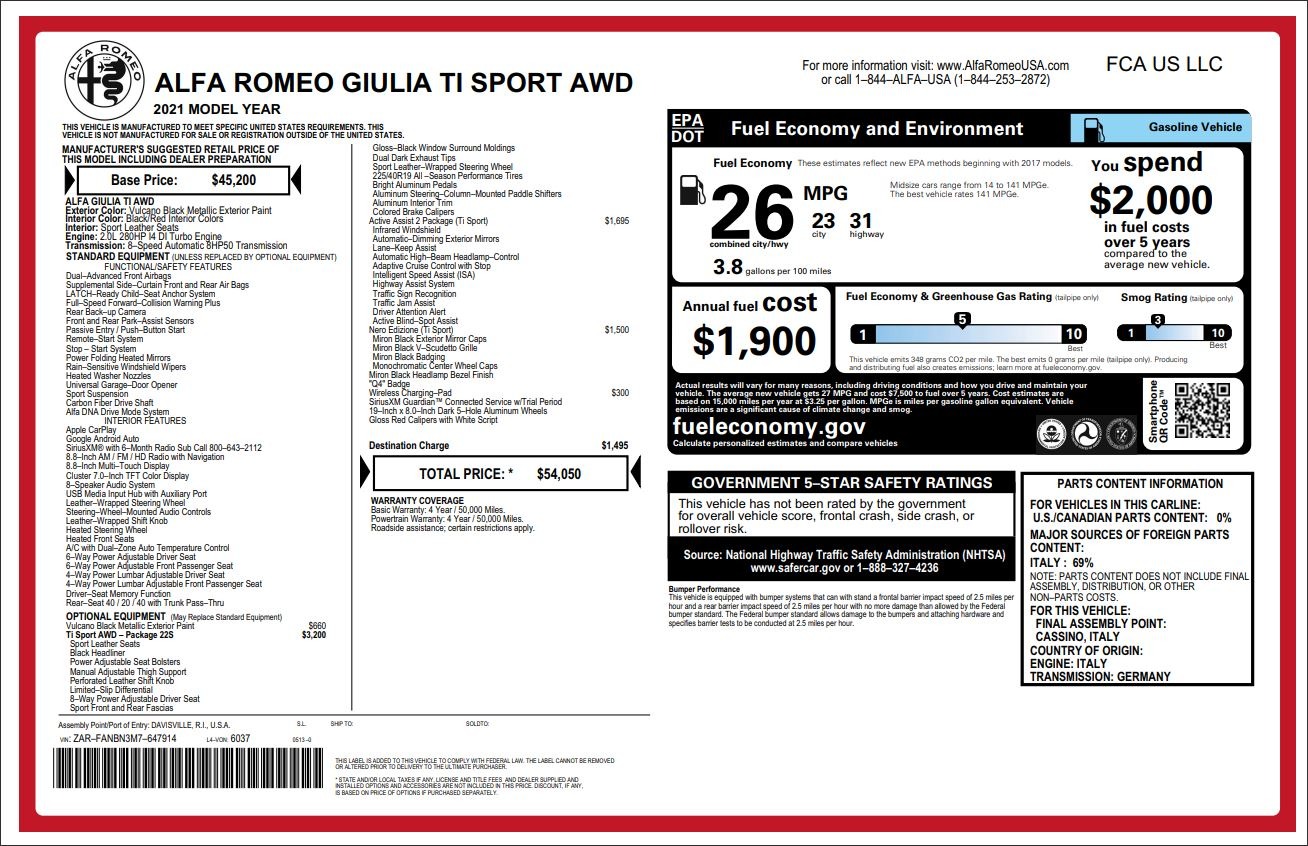 New 2021 Alfa Romeo Giulia Ti Sport Q4 | St. Petersburg, FL