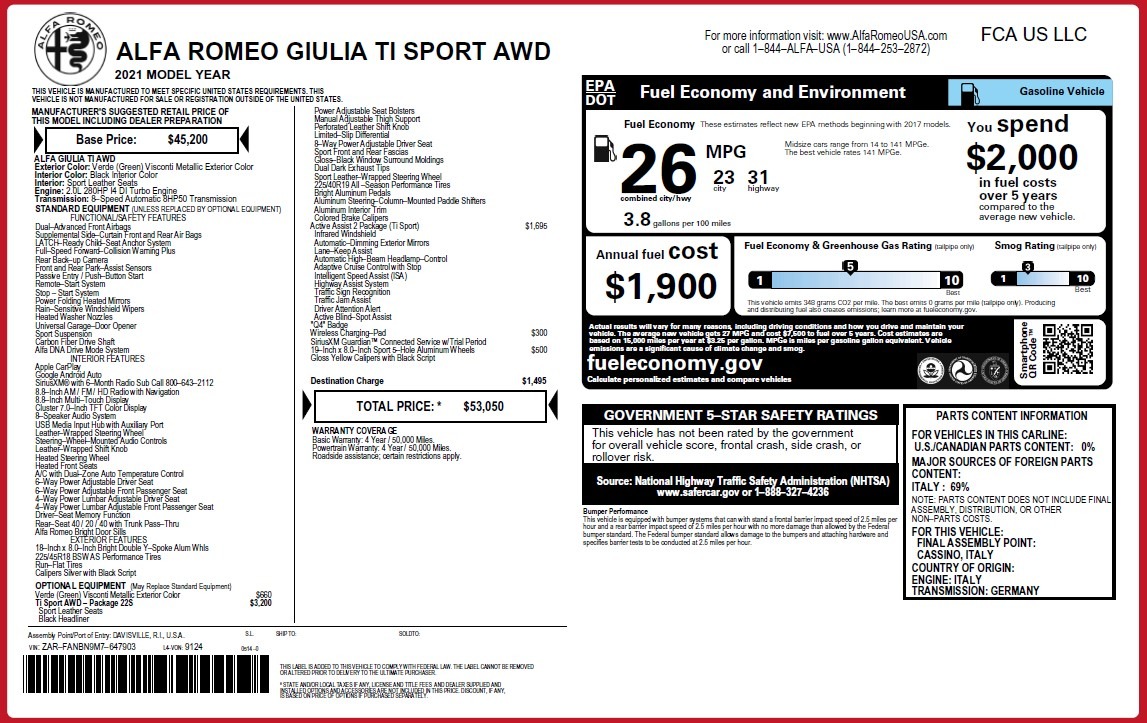 New 2021 Alfa Romeo Giulia Ti Sport Q4 | St. Petersburg, FL