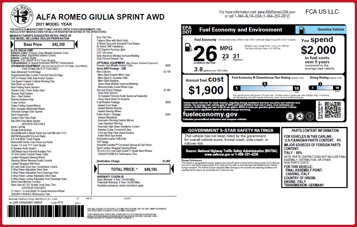 New 2021 Alfa Romeo Giulia Q4 | St. Petersburg, FL