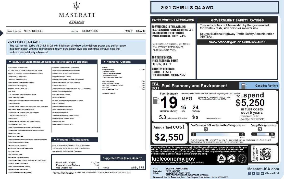 New 2021 Maserati Ghibli S Q4 | St. Petersburg, FL