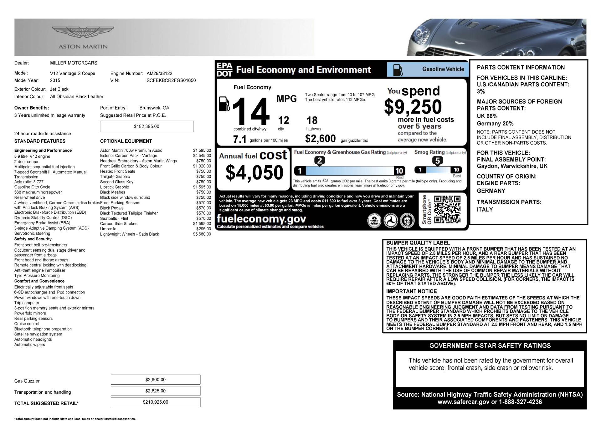 Used 2015 Aston Martin V12 Vantage S | St. Petersburg, FL
