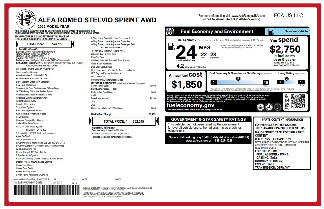 New 2022 Alfa Romeo Stelvio Sprint | St. Petersburg, FL