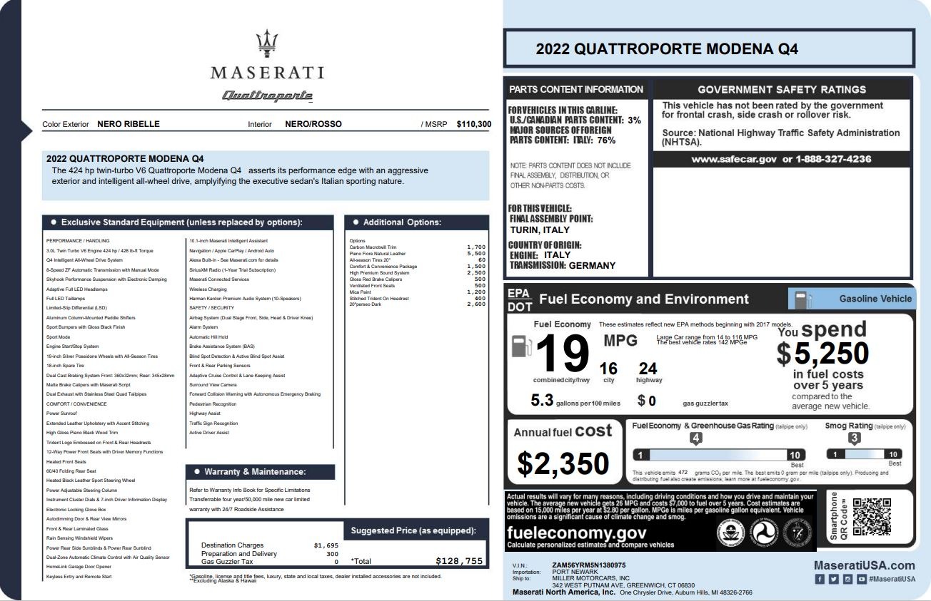 New 2022 Maserati Quattroporte Modena Q4 | St. Petersburg, FL