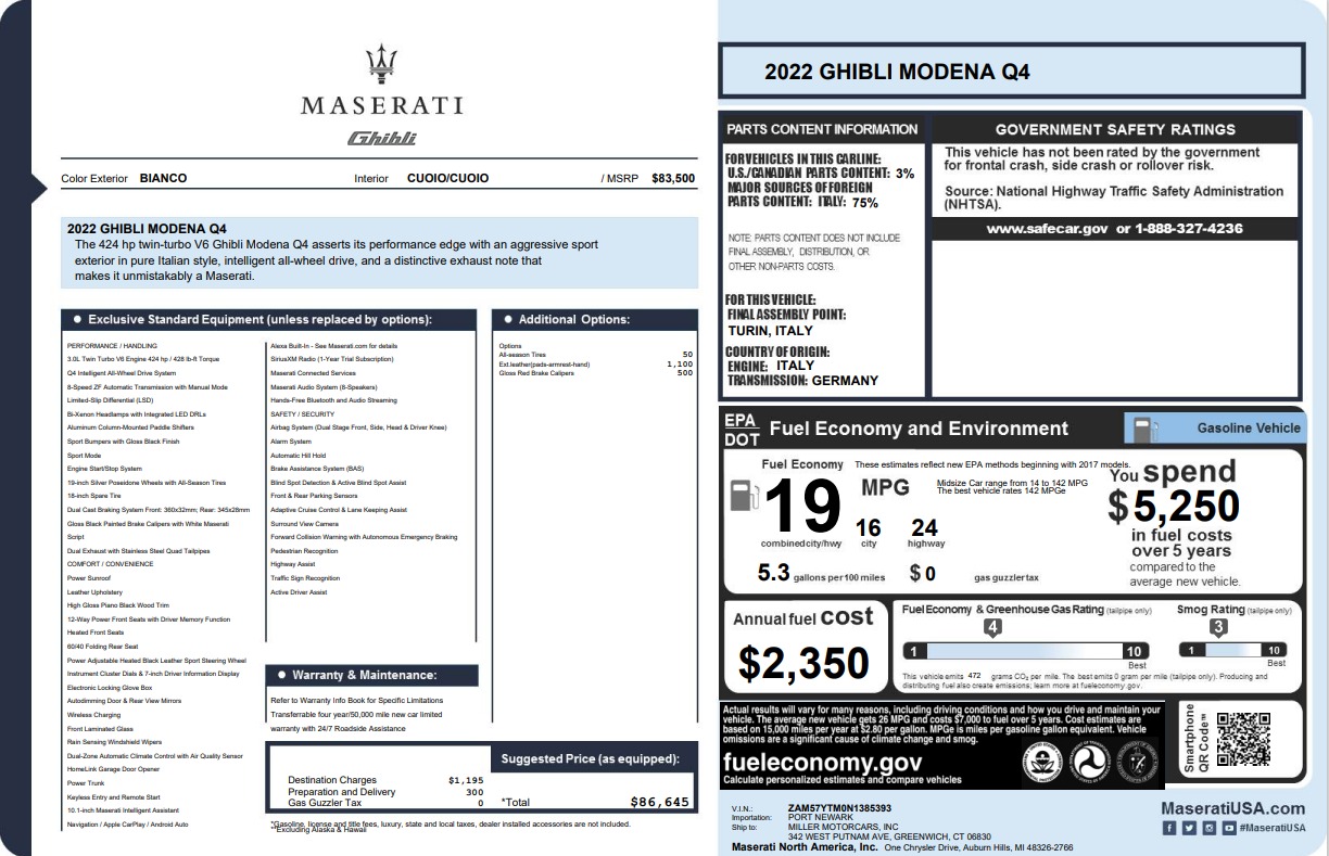 New 2022 Maserati Ghibli Modena Q4 | St. Petersburg, FL