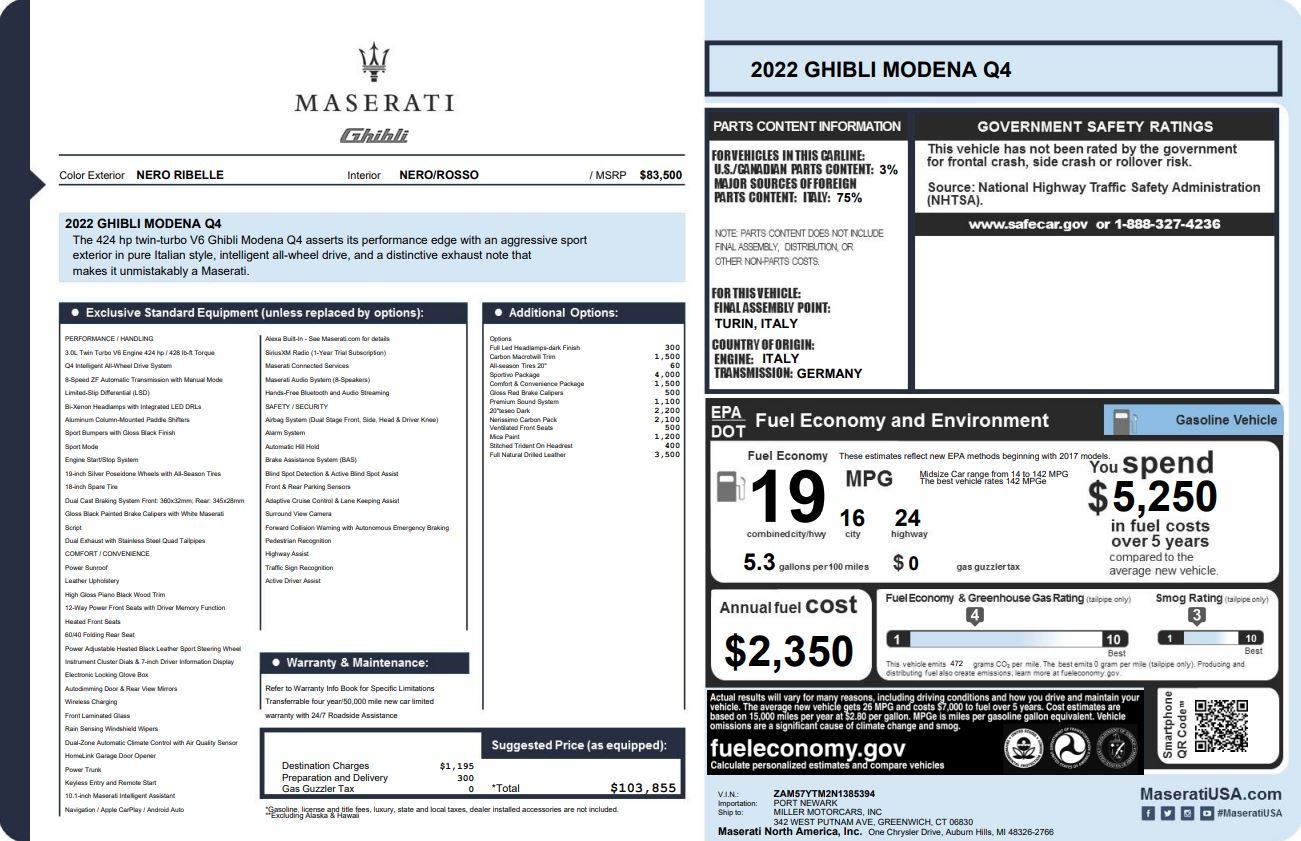 New 2022 Maserati Ghibli Modena Q4 | St. Petersburg, FL