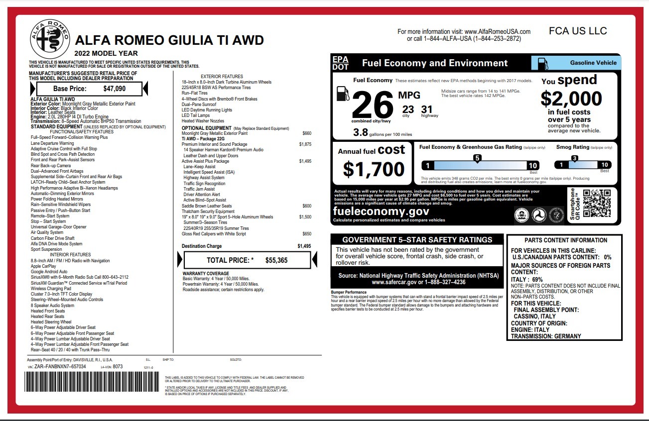 New 2022 Alfa Romeo Giulia Ti | St. Petersburg, FL