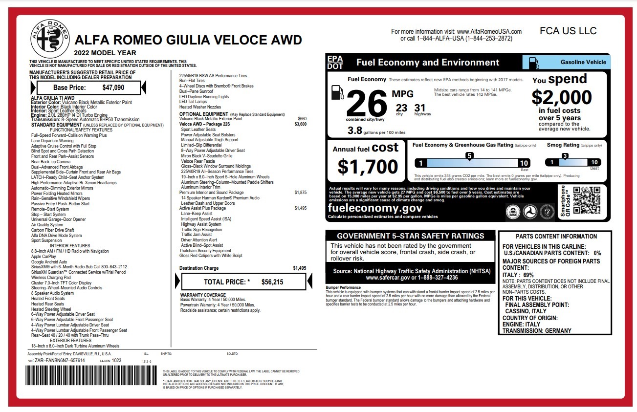 New 2022 Alfa Romeo Giulia Veloce | St. Petersburg, FL