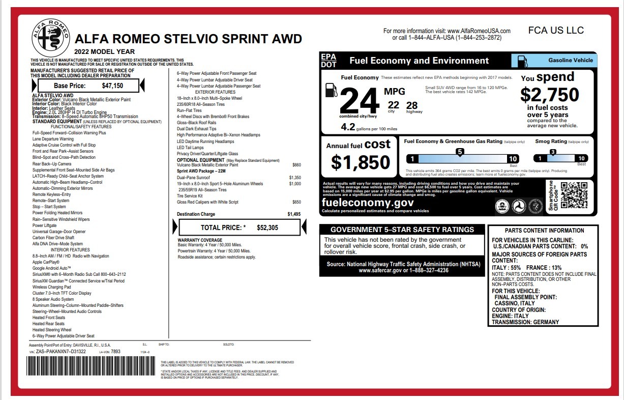 New 2022 Alfa Romeo Stelvio Sprint | St. Petersburg, FL
