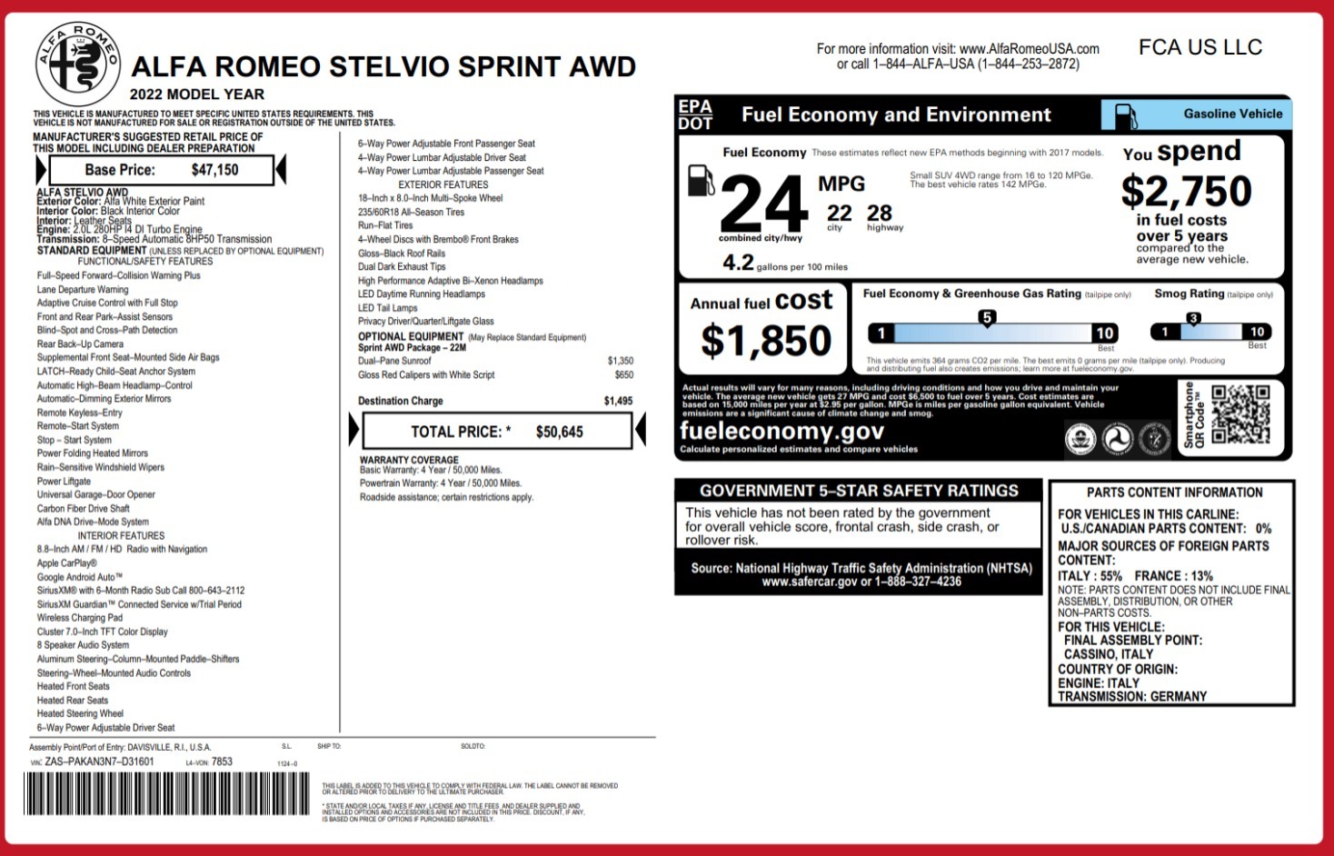 New 2022 Alfa Romeo Stelvio Sprint | St. Petersburg, FL