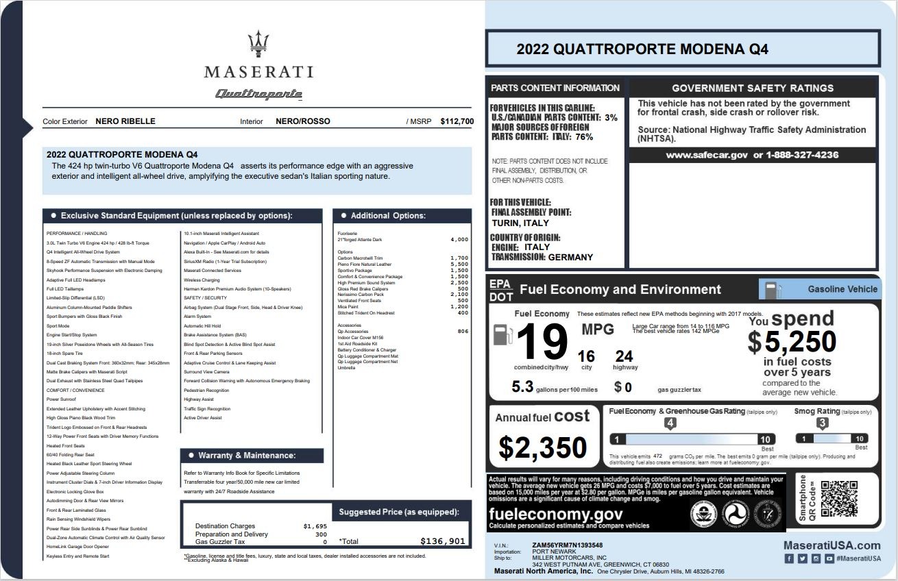 New 2022 Maserati Quattroporte Modena Q4 | St. Petersburg, FL