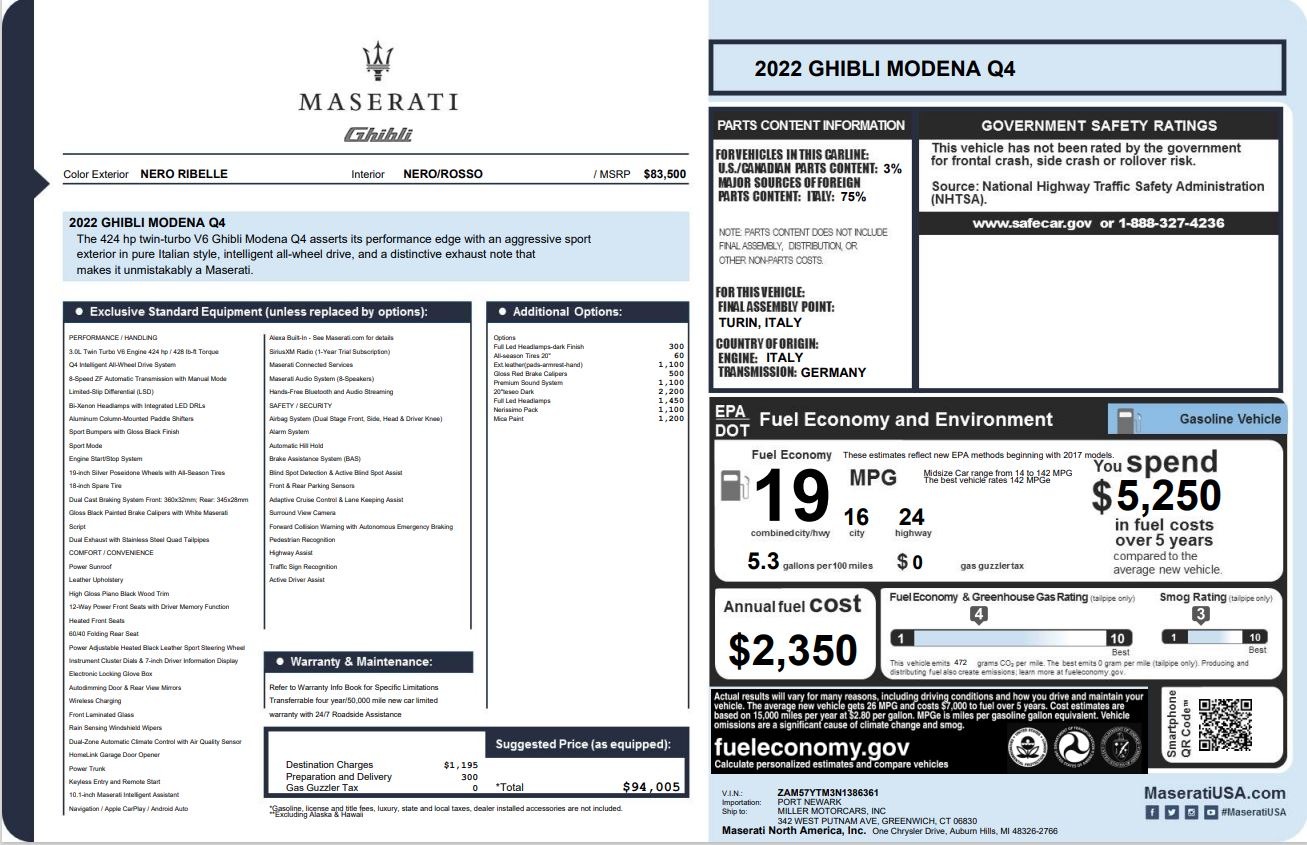 New 2022 Maserati Ghibli Modena Q4 | St. Petersburg, FL