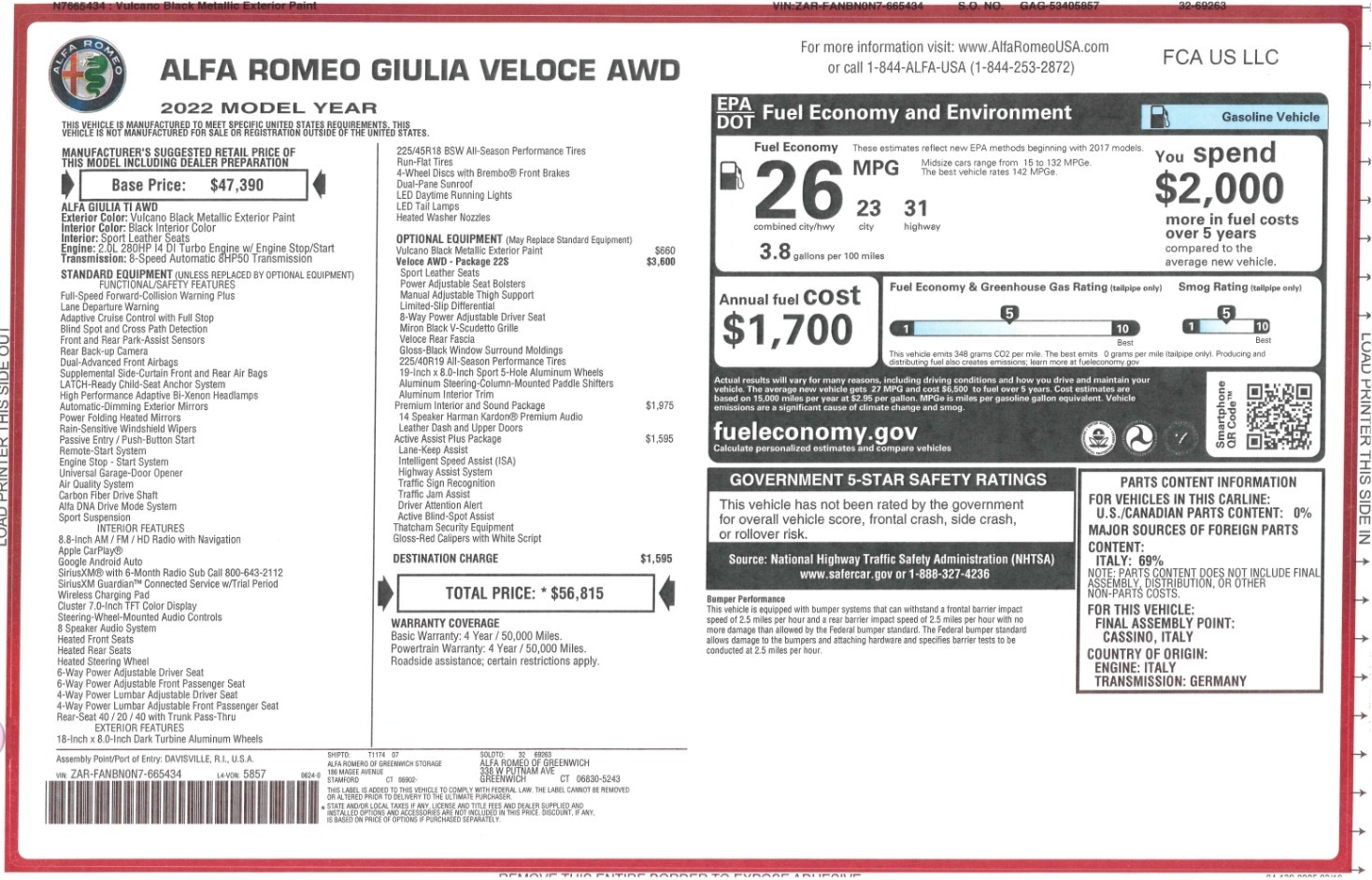 New 2022 Alfa Romeo Giulia Veloce | St. Petersburg, FL