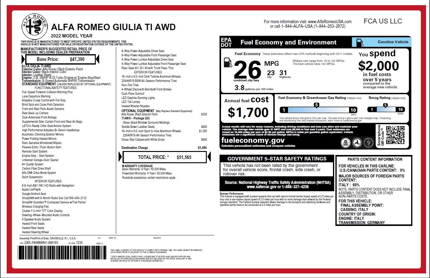 New 2022 Alfa Romeo Giulia Ti | St. Petersburg, FL