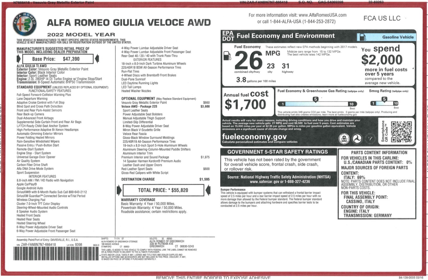 New 2022 Alfa Romeo Giulia Veloce | St. Petersburg, FL