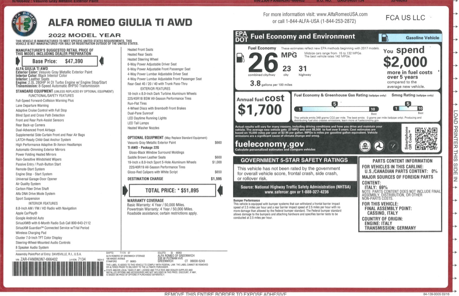 New 2022 Alfa Romeo Giulia Ti | St. Petersburg, FL