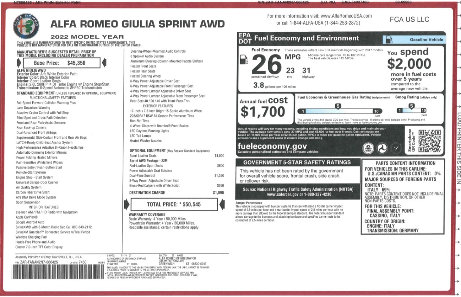New 2022 Alfa Romeo Giulia Sprint | St. Petersburg, FL