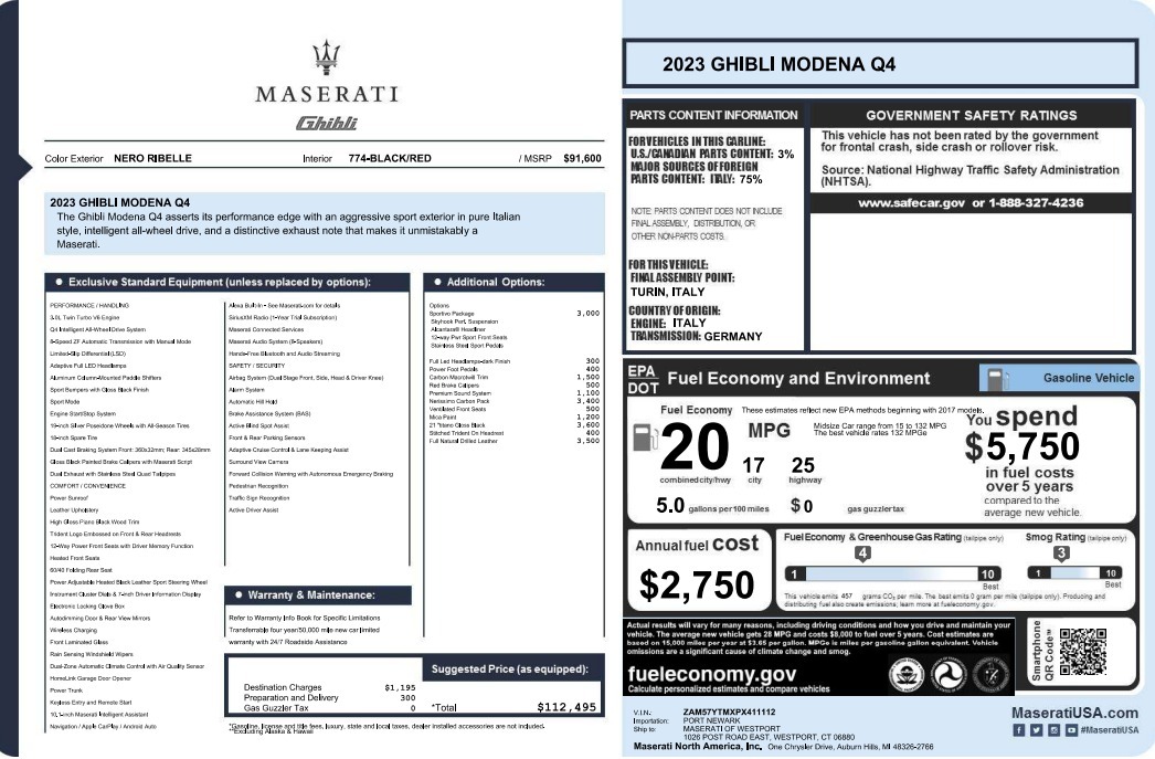 New 2023 Maserati Ghibli Modena Q4 | St. Petersburg, FL