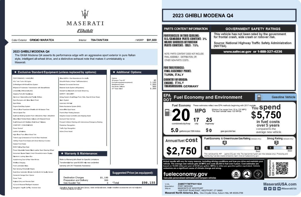 New 2023 Maserati Ghibli Modena Q4 | St. Petersburg, FL