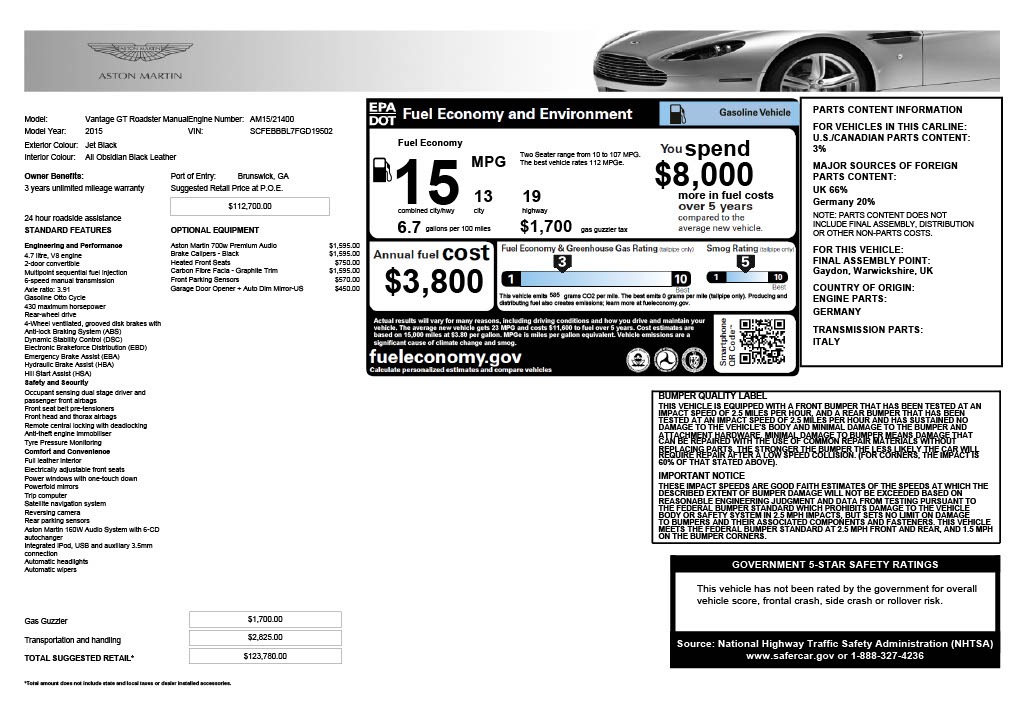 Used 2015 Aston Martin V8 Vantage GT Roadster | St. Petersburg, FL