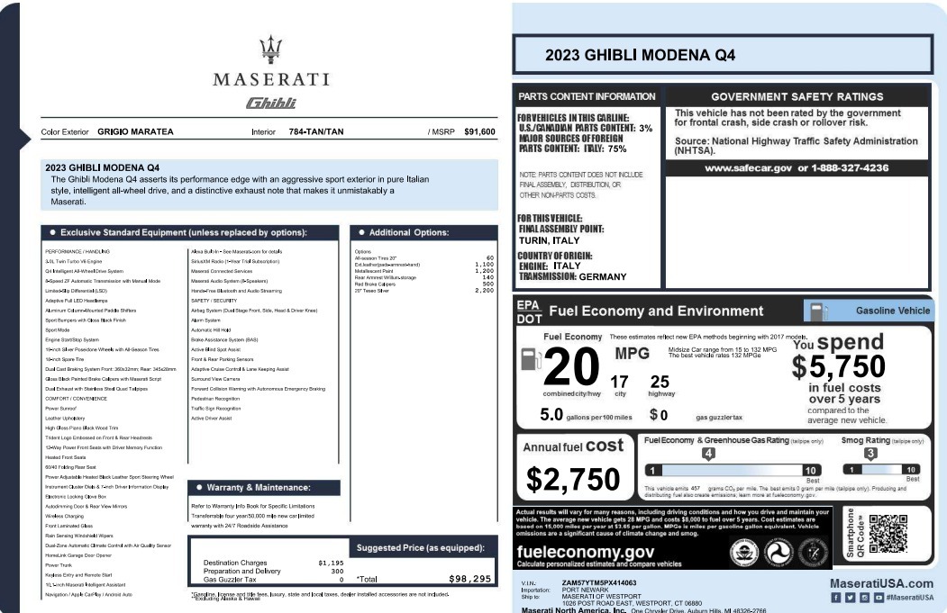 New 2023 Maserati Ghibli Modena Q4 | St. Petersburg, FL